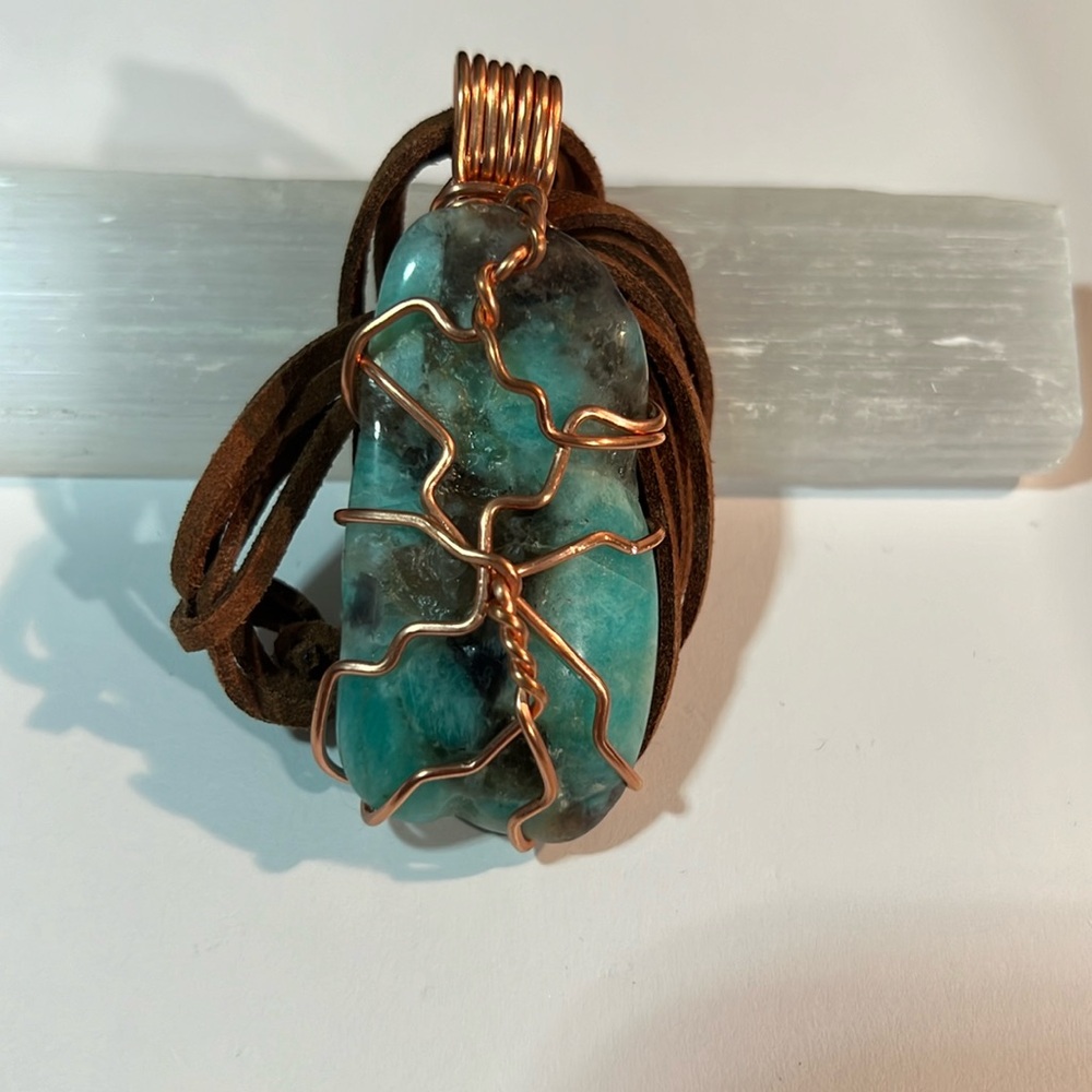 Handmade Amazonite and Smoky Quartz Pendant